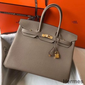 Hermes Birkin 35cm Bag In Gris Tourterelle Clemence Leather GHW