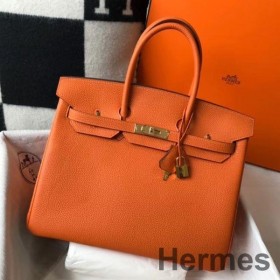 Hermes Birkin 35cm Bag In Orange Clemence Leather GHW