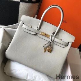 Hermes Birkin 35cm Bag In Pearl Grey Clemence Leather GHW