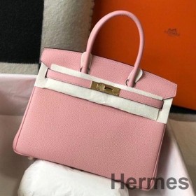 Hermes Birkin 35cm Bag In Pink Clemence Leather GHW