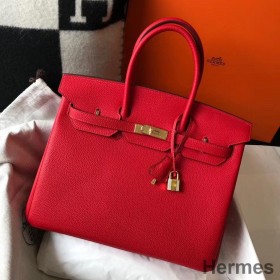 Hermes Birkin 35cm Bag In Red Clemence Leather GHW