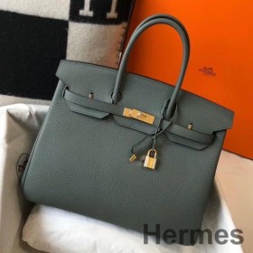Hermes Birkin 35cm Bag In Vert Amande Clemence Leather GHW