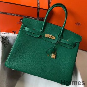 Hermes Birkin 35cm Bag In Vert Vertigo Clemence Leather GHW