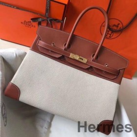 Hermes Birkin 35cm Canvas Bag With Barenia Leather GHW