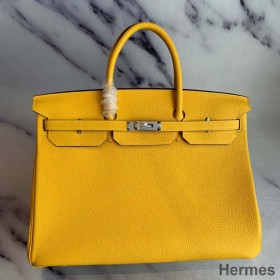 Hermes Birkin 40 Handmade Bag In Yellow Clemence Leather