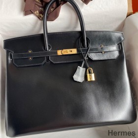 Hermes Birkin 40 Retourne Handmade Bag In Black Box Calfskin