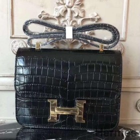 Hermes Black Constance MM 24cm Crocodile Bag