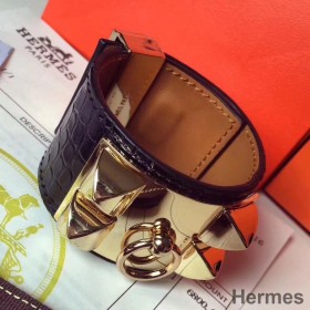 Hermes Black Crocodile Collier de Chien Bracelet Size S