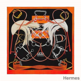 Hermes Black Projets Carres Shawl 140