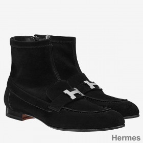 Hermes Black Suede Saint Honore Ankle Boots