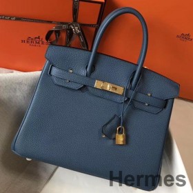 Hermes Blue Agate Clemence Birkin 30cm Bag