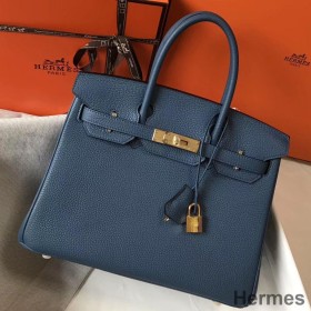 Hermes Blue Agate Clemence Birkin 30cm Bag