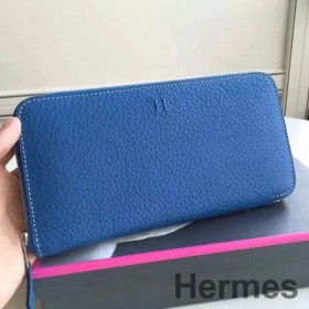 Hermes Blue Clemence Azap Zipped Wallet