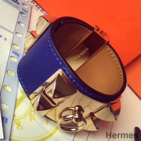 Hermes Blue Epsom Collier de Chien Bracelet Size S