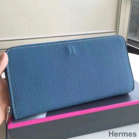 Hermes Blue Jean Azap Zipped Wallet