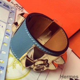 Hermes Blue Jean Epsom Collier de Chien Bracelet Size S