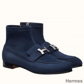 Hermes Blue Saint Honore Ankle Boots