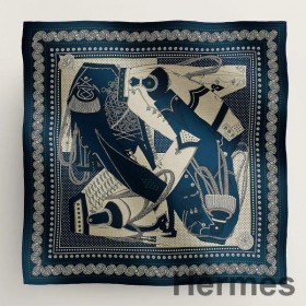 Hermes Blue Zouaves et Dragons Bandana Shawl 140