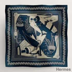 Hermes Blue Zouaves et Dragons Bandana Shawl 140