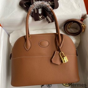 Hermes Bolide 1923 27 Handmade Bag In Gold Clemence Calfskin