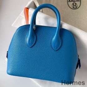 Hermes Bolide 1923 Mini Handmade Bag In Blue Frida Chevre Mysore Leather