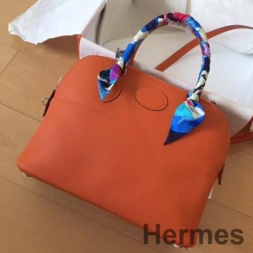 Hermes Bolide 35 Handmade Bag In Orange Clemence Leather