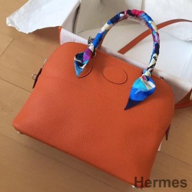 Hermes Bolide 35 Handmade Bag In Orange Clemence Leather