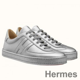 Hermes Boomerang Sneakers In Silver Epsom Leather