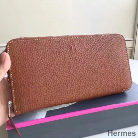 Hermes Brown Clemence Azap Zipped Wallet