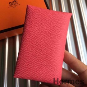 Hermes Calvi Card Holder In Rose Azalee Epsom Leather