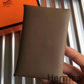 Hermes Calvi Card Holder In Taupe Epsom Leather