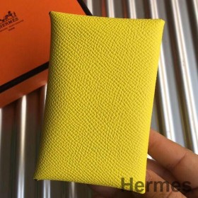 Hermes Calvi Card Holder In Yellow Epsom Leather