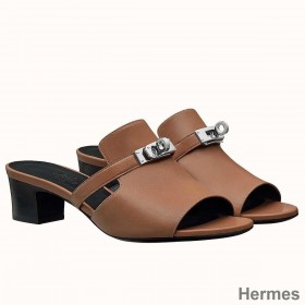 Hermes Candy 40mm Sandals In Brown Calfskin