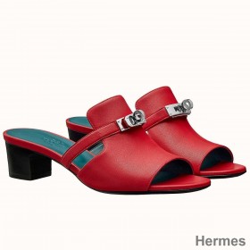 Hermes Candy 40mm Sandals In Red Calfskin