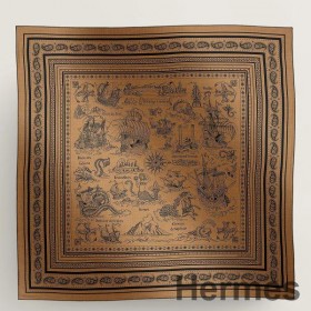 Hermes Caramel Tatouages Marins Bandana Shawl 140