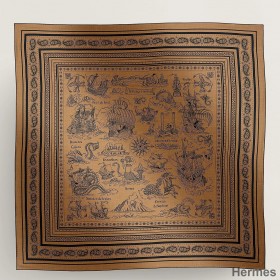 Hermes Caramel Tatouages Marins Bandana Shawl 140