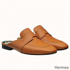 Hermes Catena Mules In Brown Calfskin