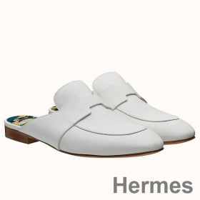 Hermes Catena Mules In White Calfskin