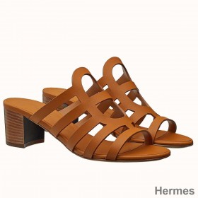 Hermes Celena Sandals 50mm In Brown Calfskin