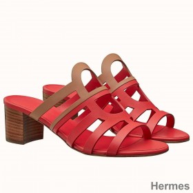 Hermes Celena Sandals 50mm In Red/Brown Calfskin