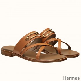 Hermes Claire Sandals In Brown Calfskin