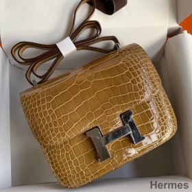 Hermes Constance 18 Handmade Bag In Beige Shiny Alligator Leather