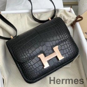 Hermes Constance 18 Handmade Bag In Black Alligator Crocodile Skin
