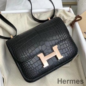 Hermes Constance 18 Handmade Bag In Black Alligator Crocodile Skin