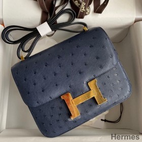 Hermes Constance 18 Handmade Bag In Blue Iris Ostrich Leather