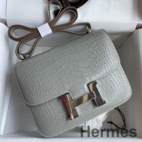 Hermes Constance 18 Handmade Bag In Grey Matte Alligator Leather