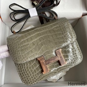 Hermes Constance 18 Handmade Bag In Grey Shiny Alligator Leather
