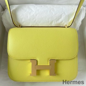 Hermes Constance 18 Handmade Bag In Lime Evercolor Calfskin