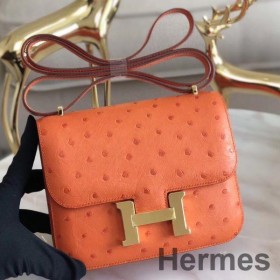 Hermes Constance 18 Handmade Bag In Orange Ostrich Leather