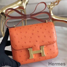 Hermes Constance 18 Handmade Bag In Orange Ostrich Leather